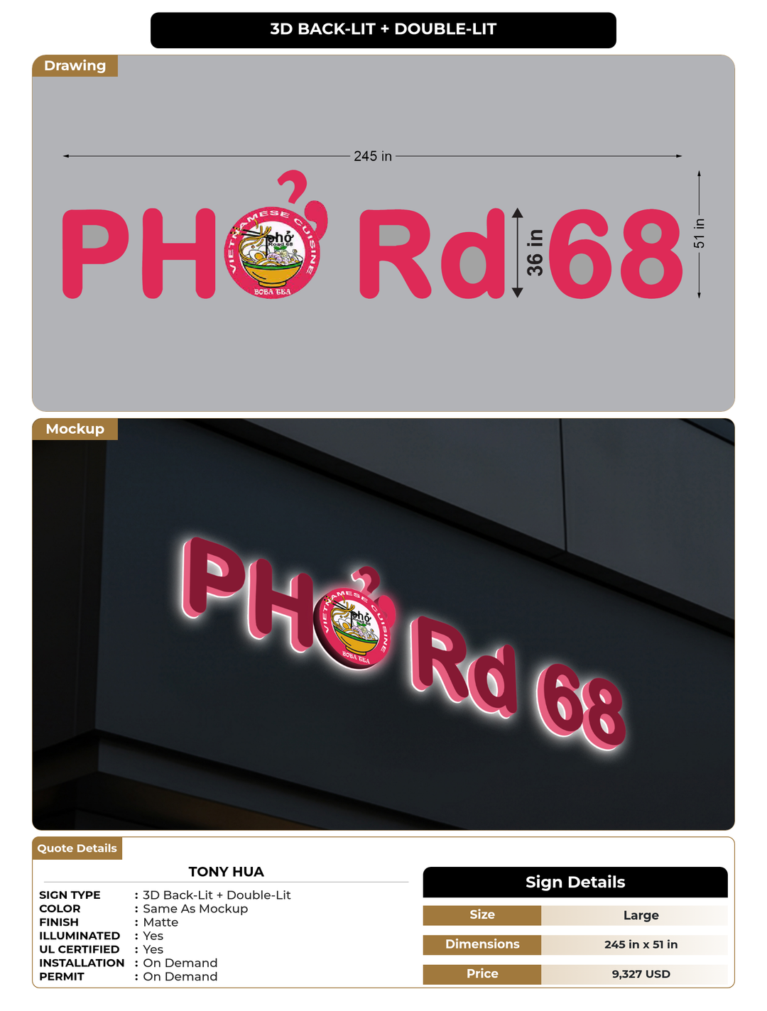CUSTOM MOCKUP SIGN FOR TONY HUA
