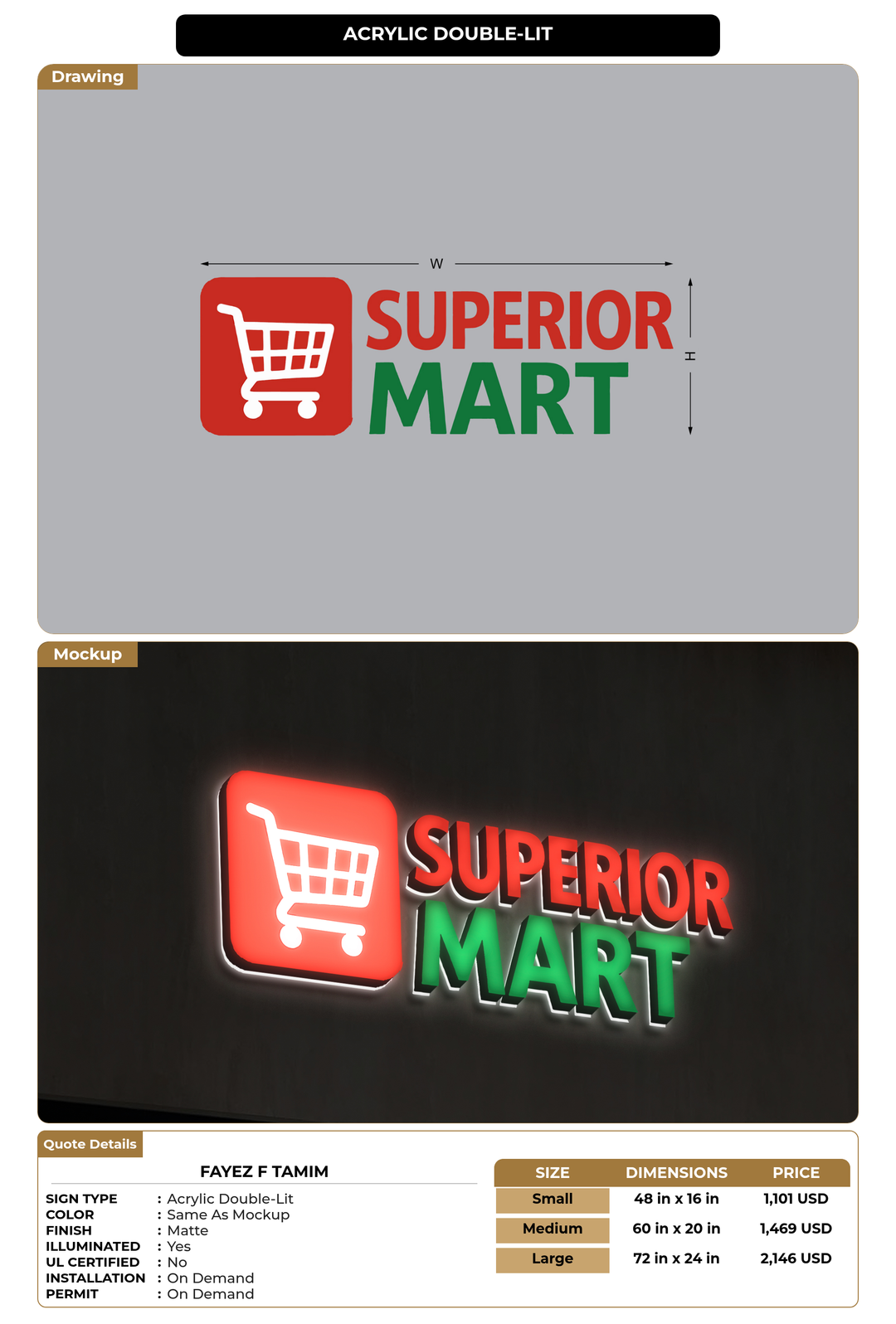 CUSTOM MOCKUP SIGN FOR Fayez F Tamim