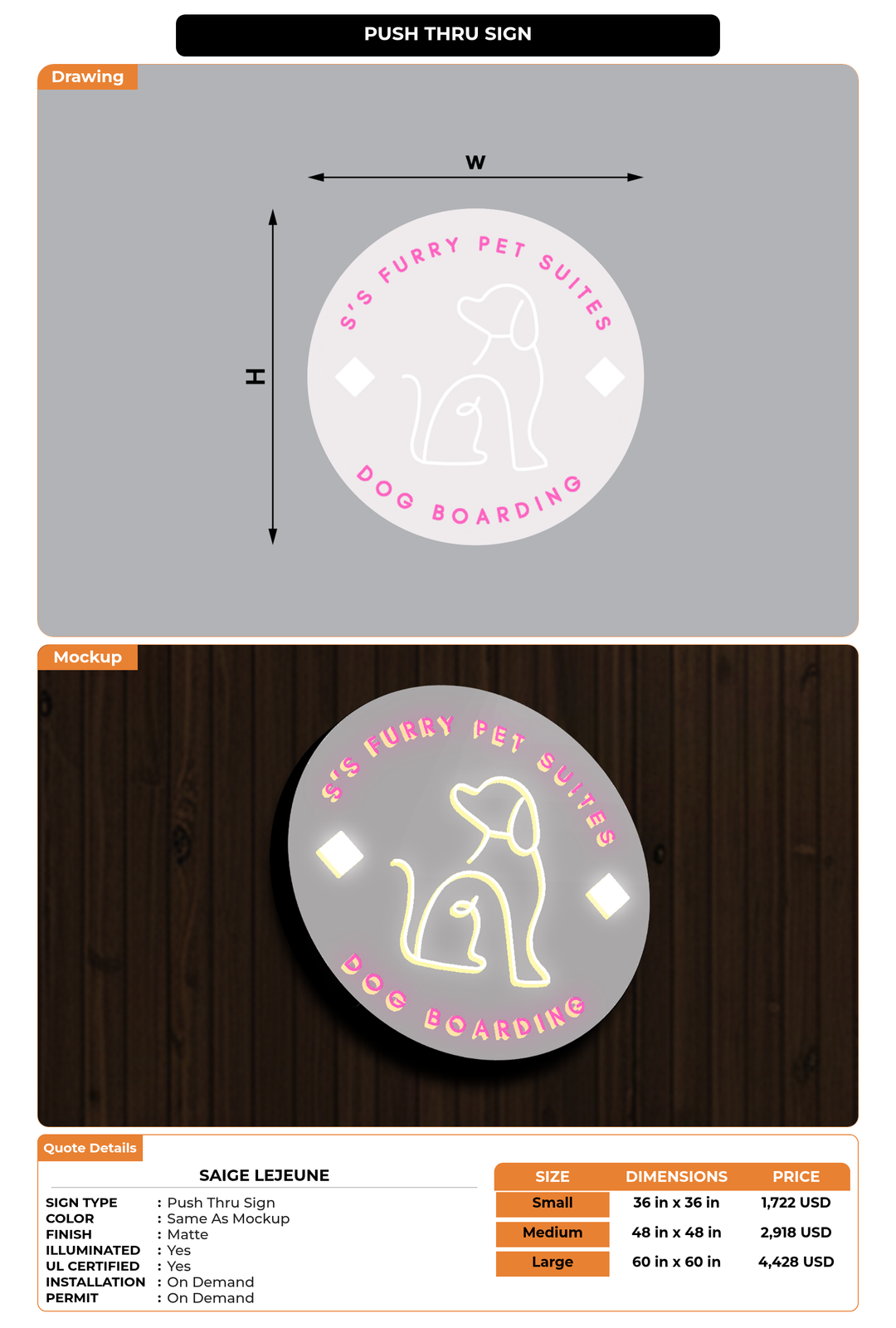 CUSTOM MOCKUP SIGN FOR Saige Lejeune