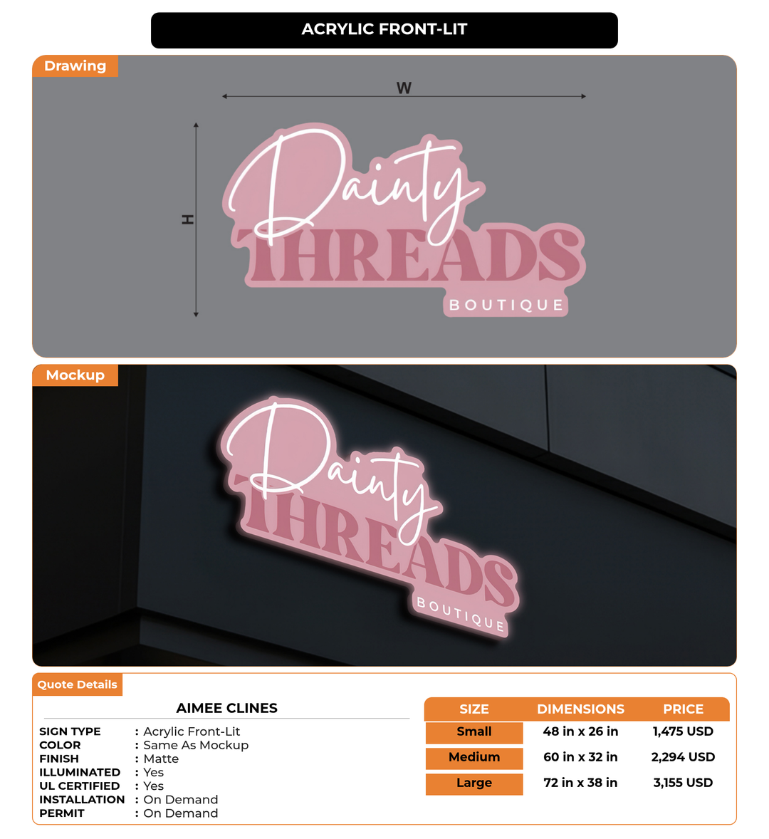 CUSTOM MOCKUP SIGN FOR Aimee Clines
