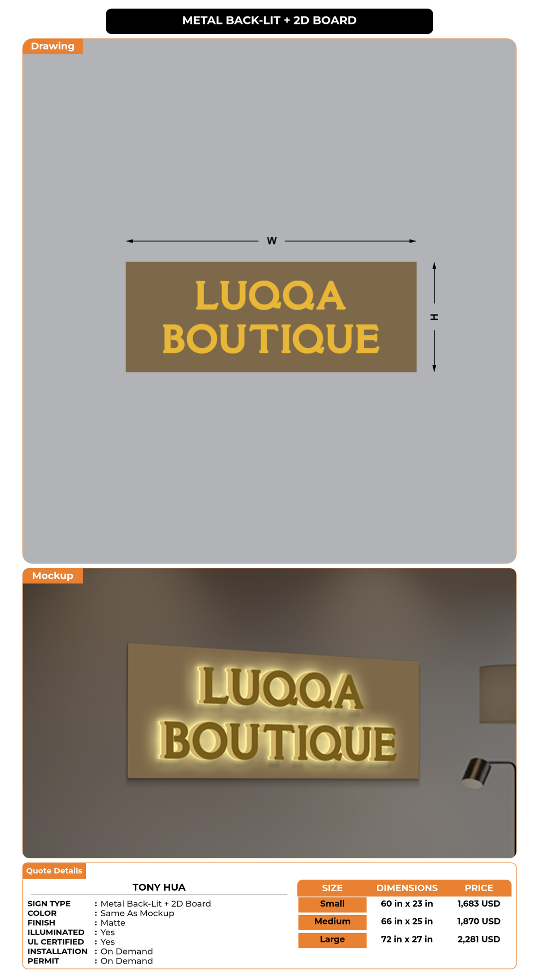 CUSTOM MOCKUP SIGN FOR TONY HUA