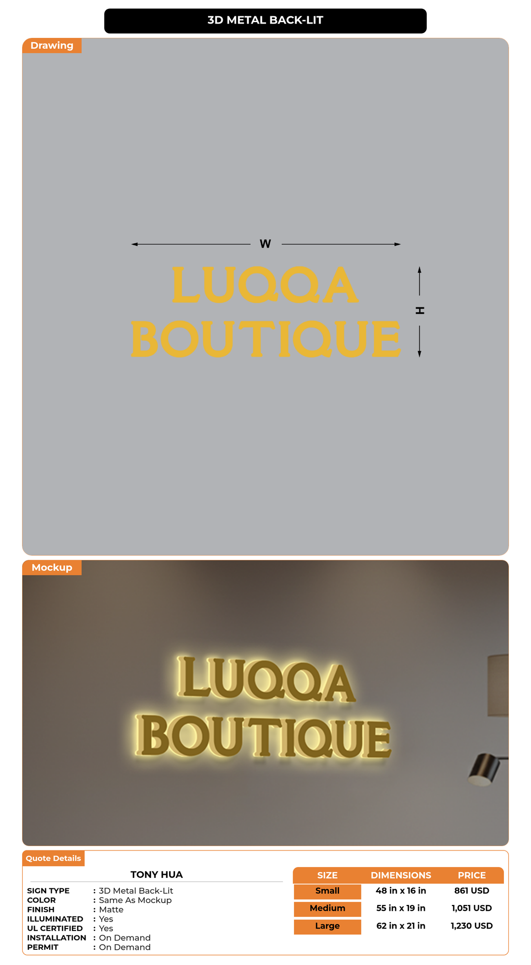 CUSTOM MOCKUP SIGN FOR TONY HUA