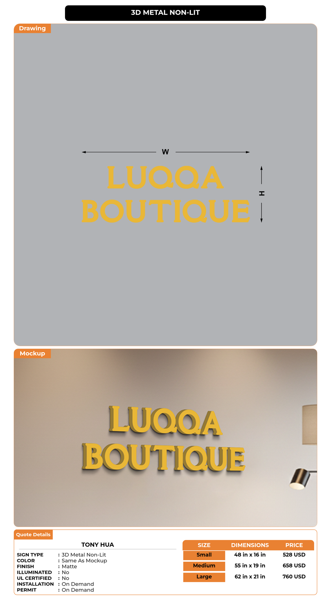 CUSTOM MOCKUP SIGN FOR TONY HUA