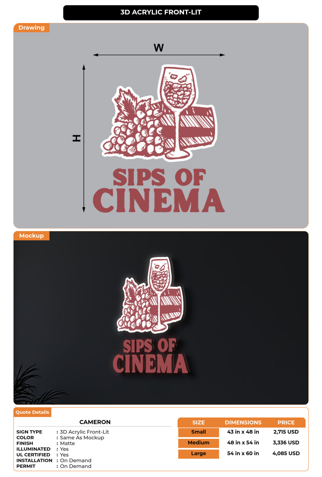 CUSTOM MOCKUP SIGN FOR Cameron