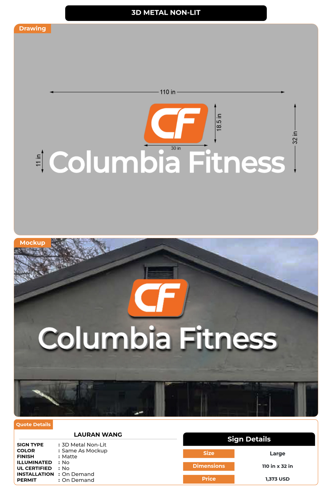 CUSTOM MOCKUP SIGN FOR Lauran Wang