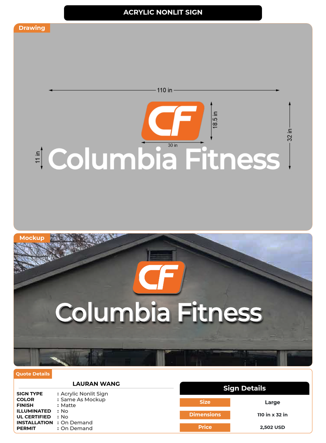 CUSTOM MOCKUP SIGN FOR Lauran Wang
