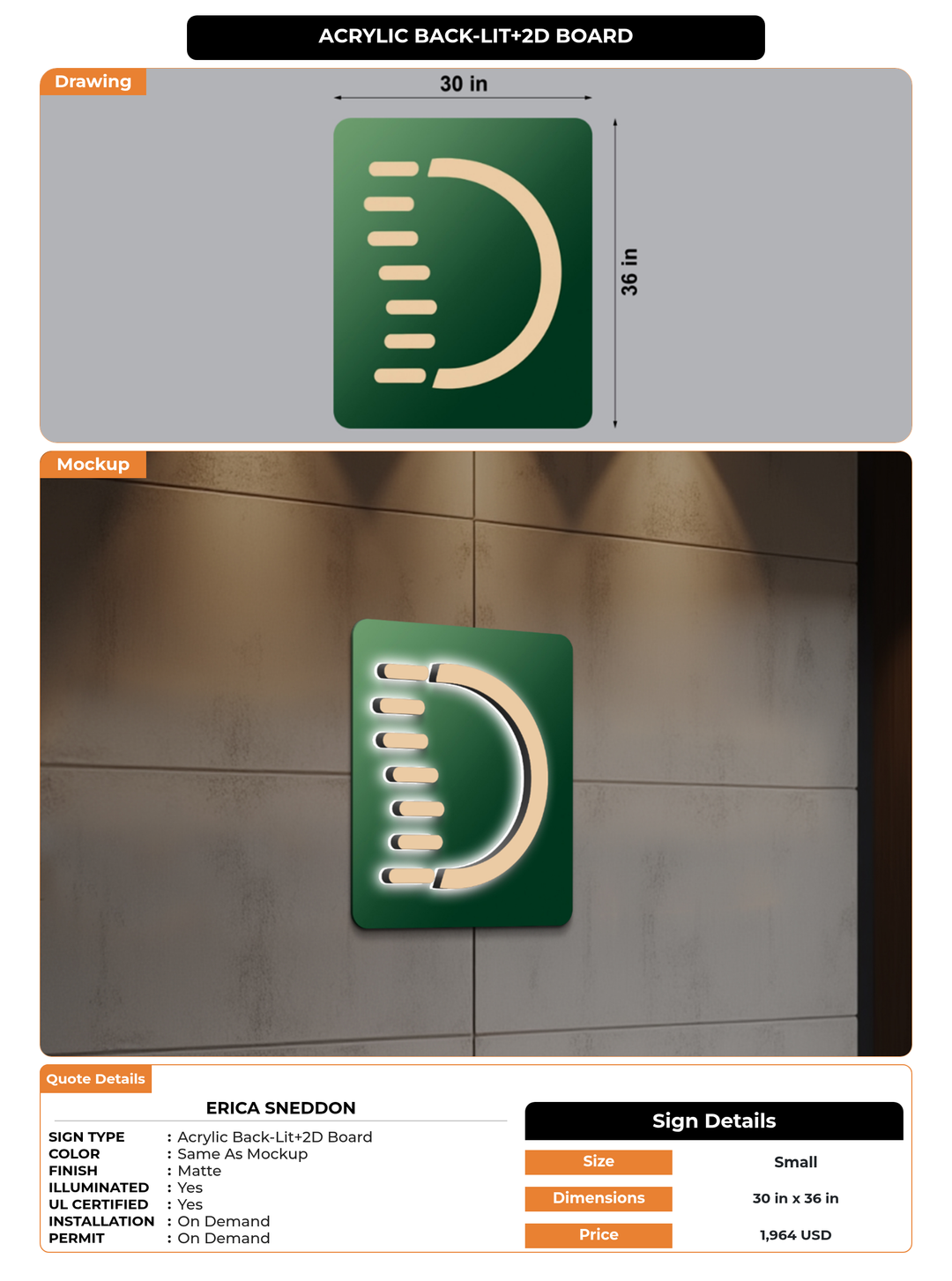 CUSTOM MOCKUP SIGN FOR Erica Sneddon