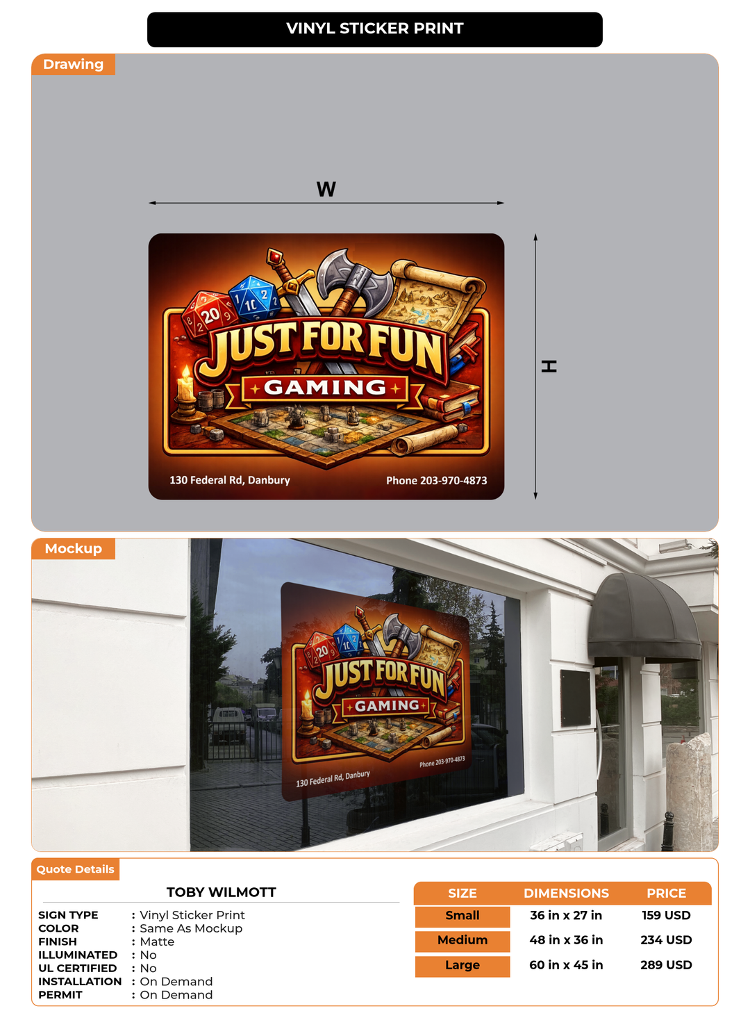 CUSTOM MOCKUP SIGN FOR Toby Wilmott