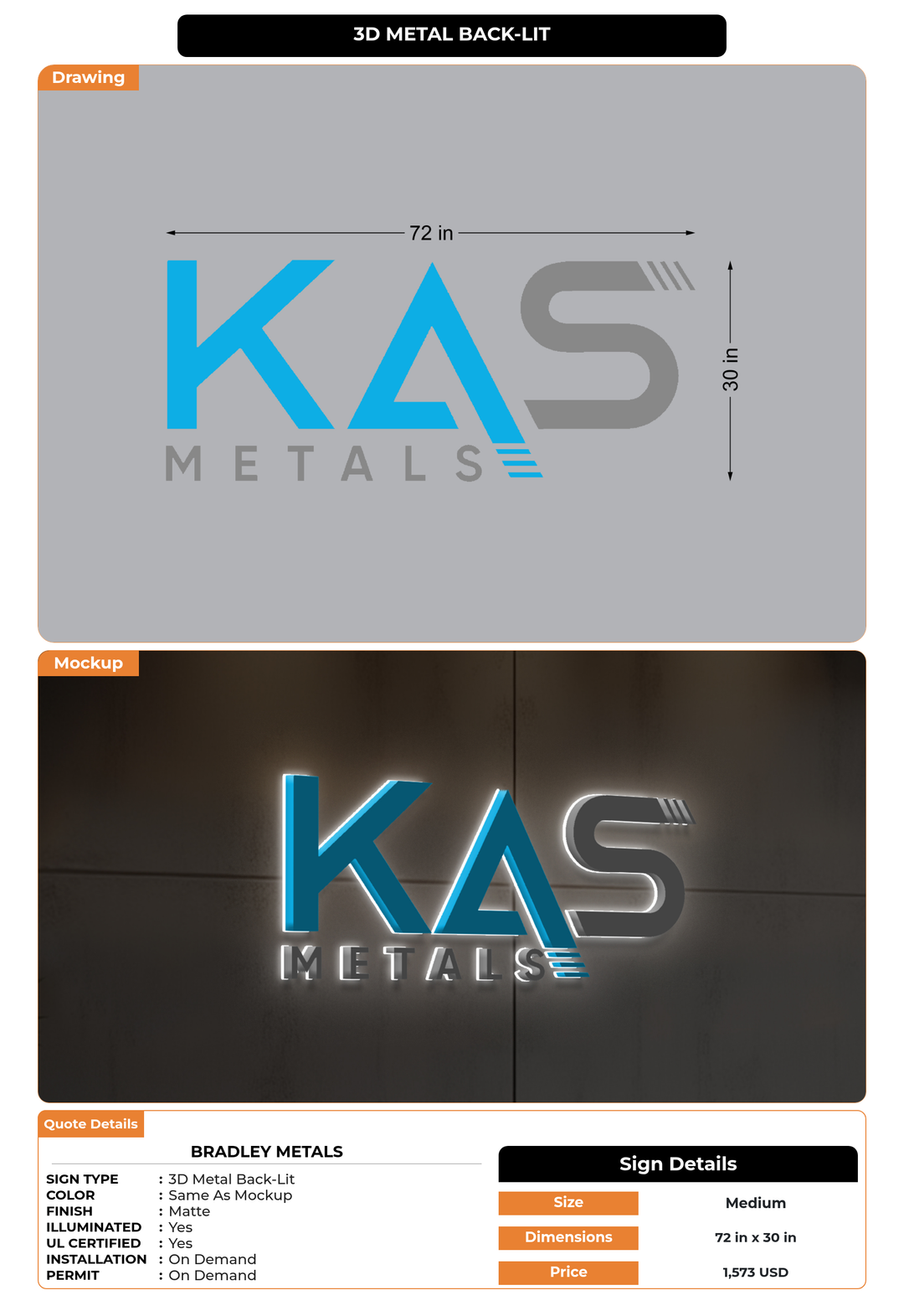 CUSTOM MOCKUP SIGN FOR Bradley Metals