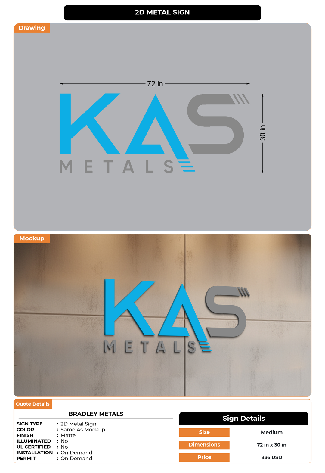 CUSTOM MOCKUP SIGN FOR Bradley Metals
