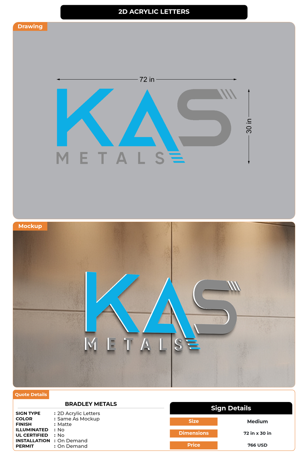 CUSTOM MOCKUP SIGN FOR Bradley Metals
