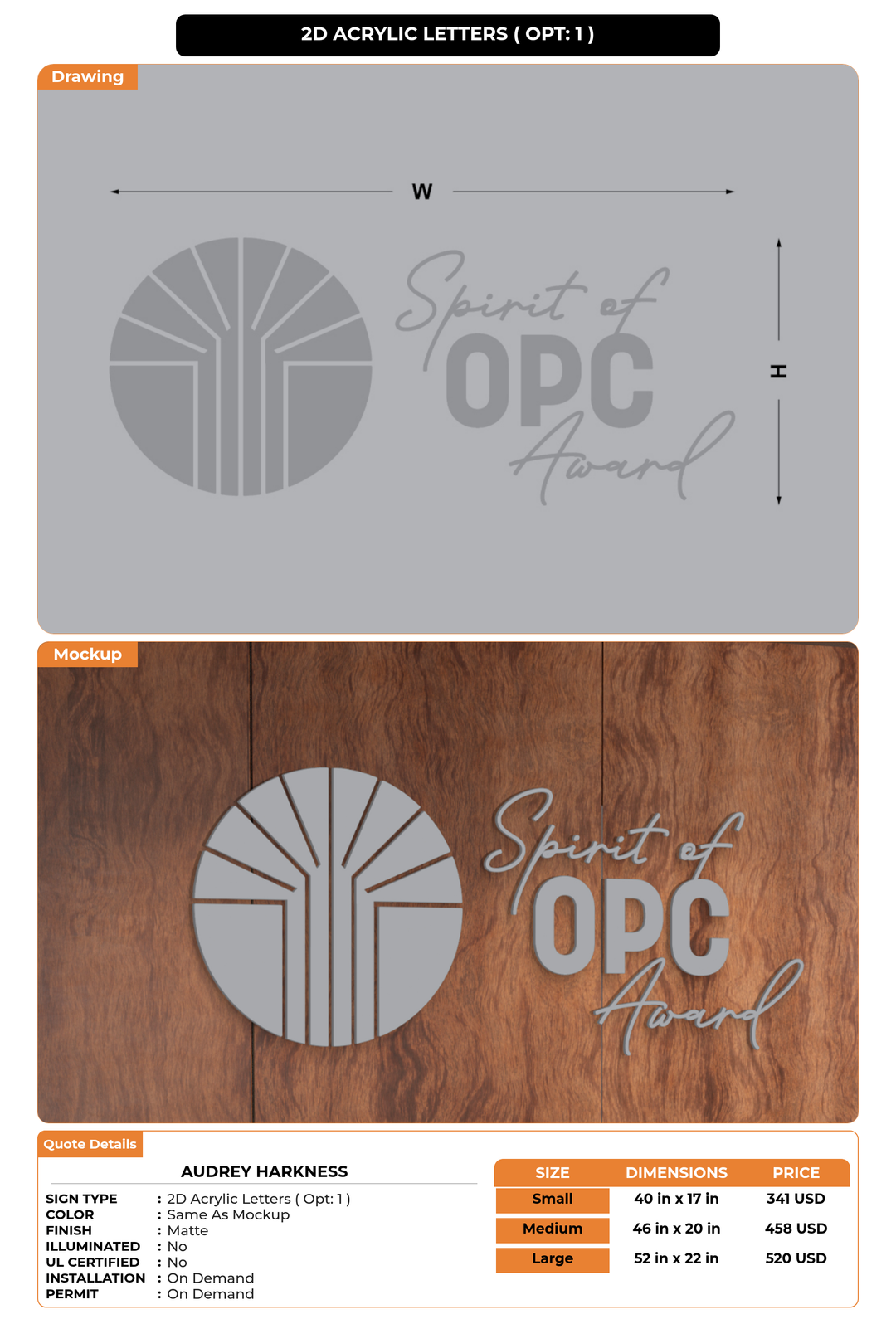 CUSTOM MOCKUP SIGN FOR Audrey Harkness