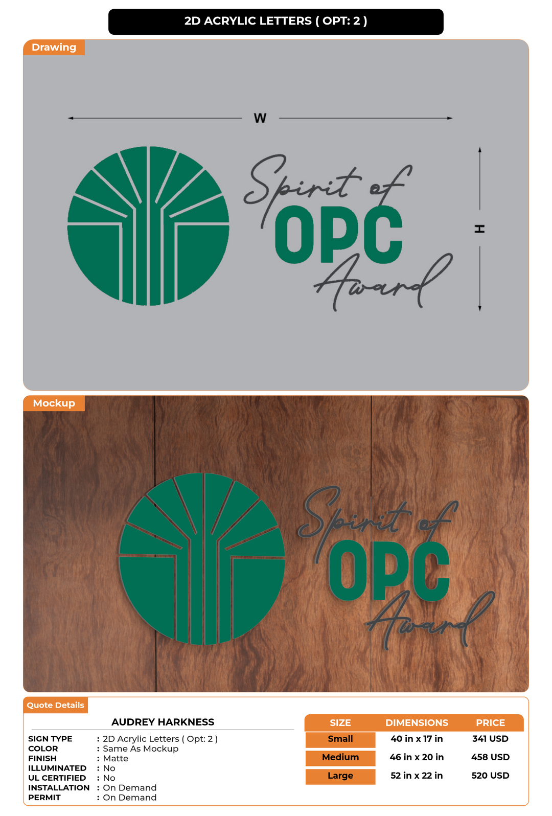 CUSTOM MOCKUP SIGN FOR Audrey Harkness