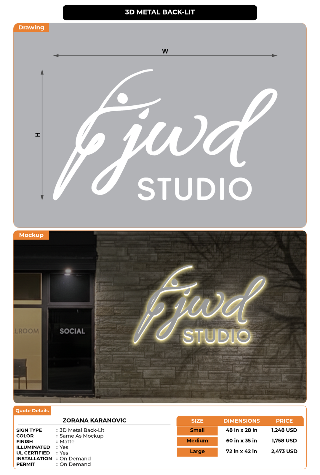 CUSTOM MOCKUP SIGN FOR Zorana Karanovic