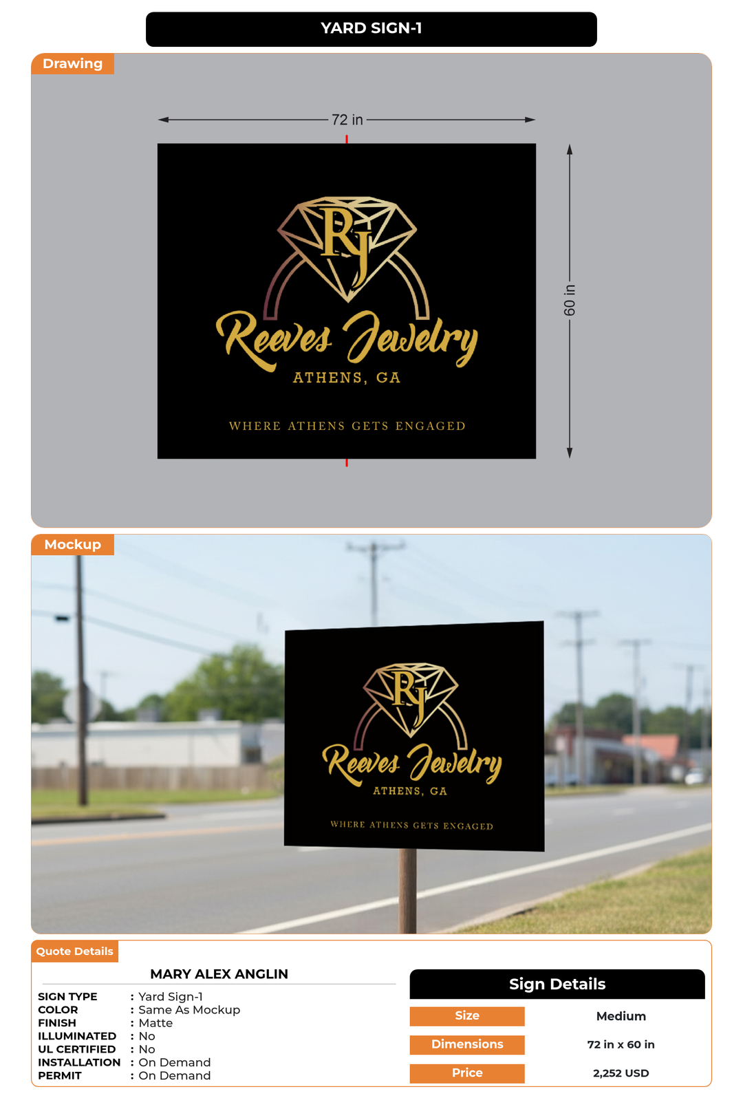 CUSTOM MOCKUP SIGN FOR MARY ALEX ANGLIN
