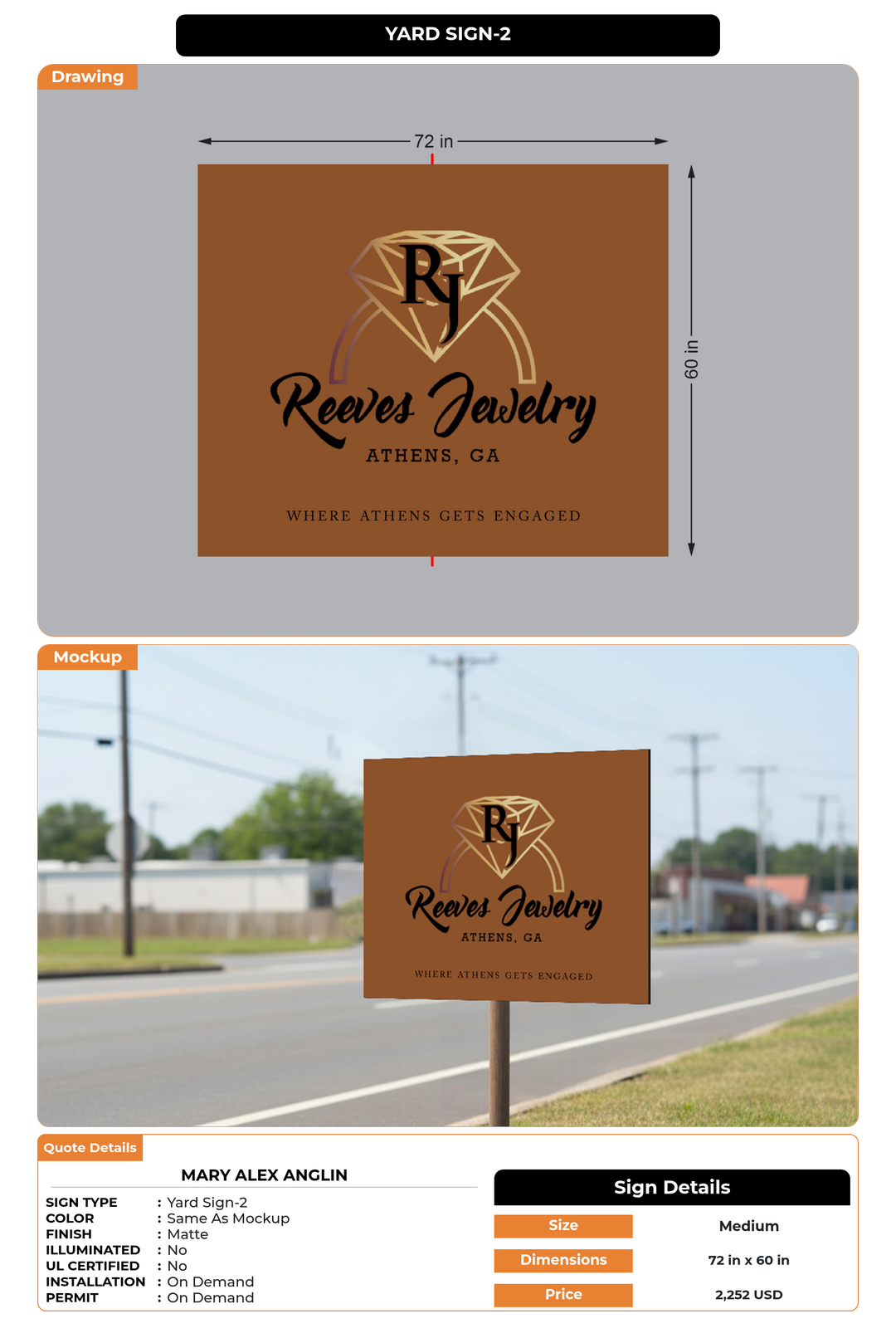CUSTOM MOCKUP SIGN FOR MARY ALEX ANGLIN