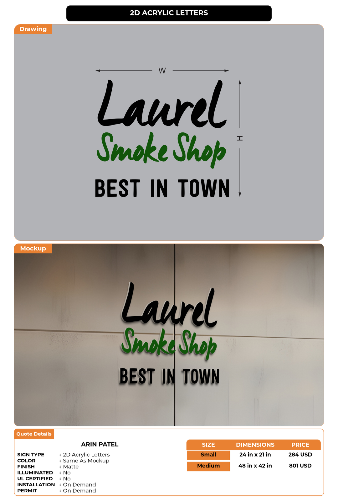 CUSTOM MOCKUP SIGN FOR Arin Patel