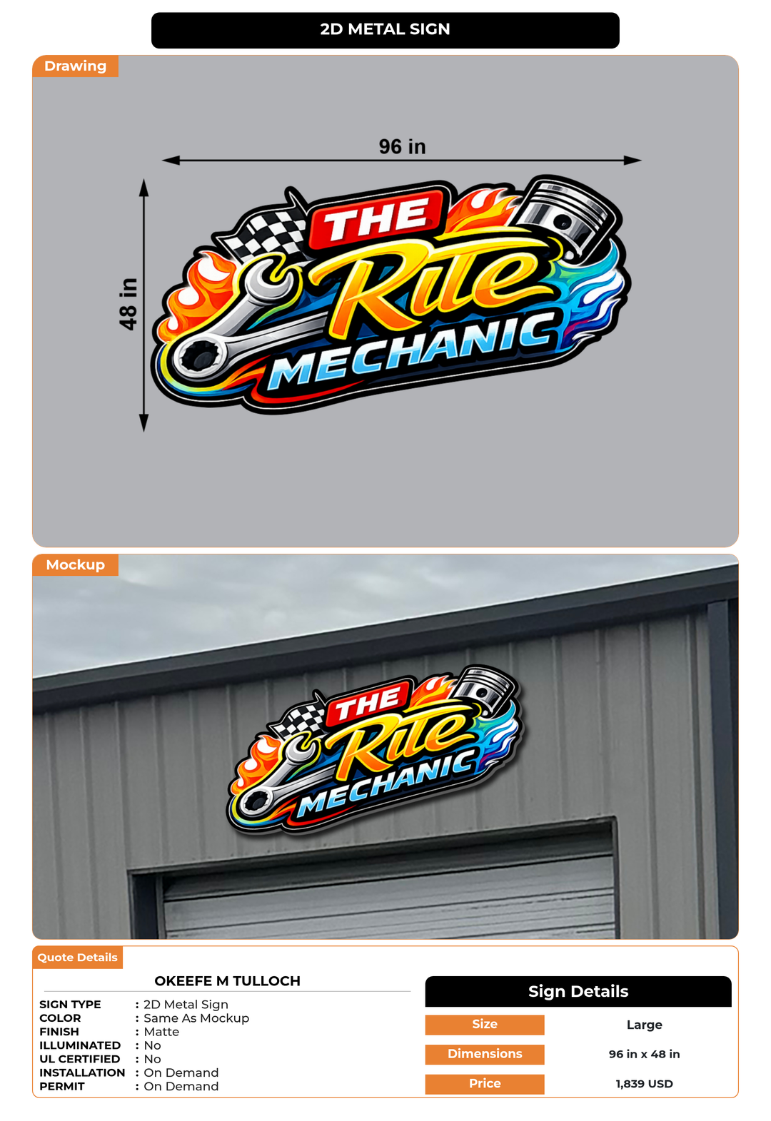 CUSTOM MOCKUP SIGN FOR Okeefe M Tulloch
