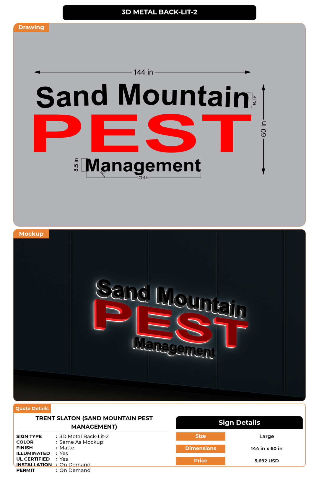 CUSTOM MOCKUP SIGN FOR Trent Slaton (Sand Mountain Pest Management)