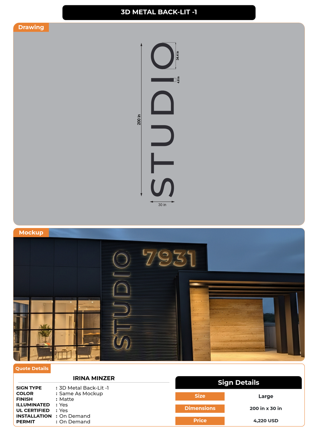 CUSTOM MOCKUP SIGN FOR Irina Minzer