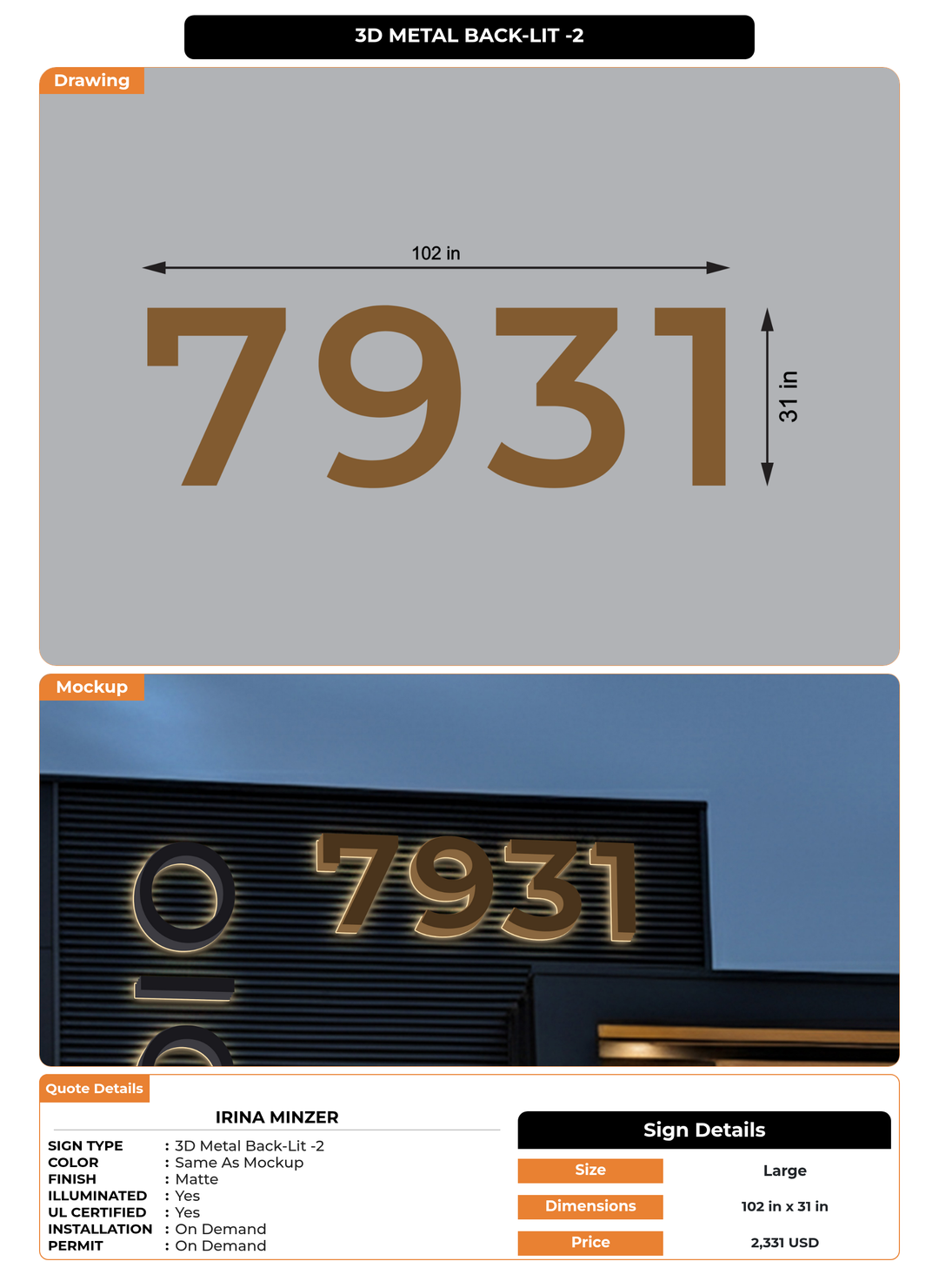CUSTOM MOCKUP SIGN FOR Irina Minzer