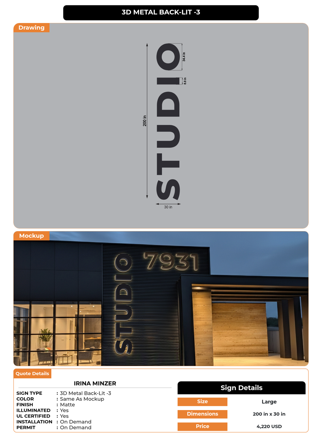 CUSTOM MOCKUP SIGN FOR Irina Minzer