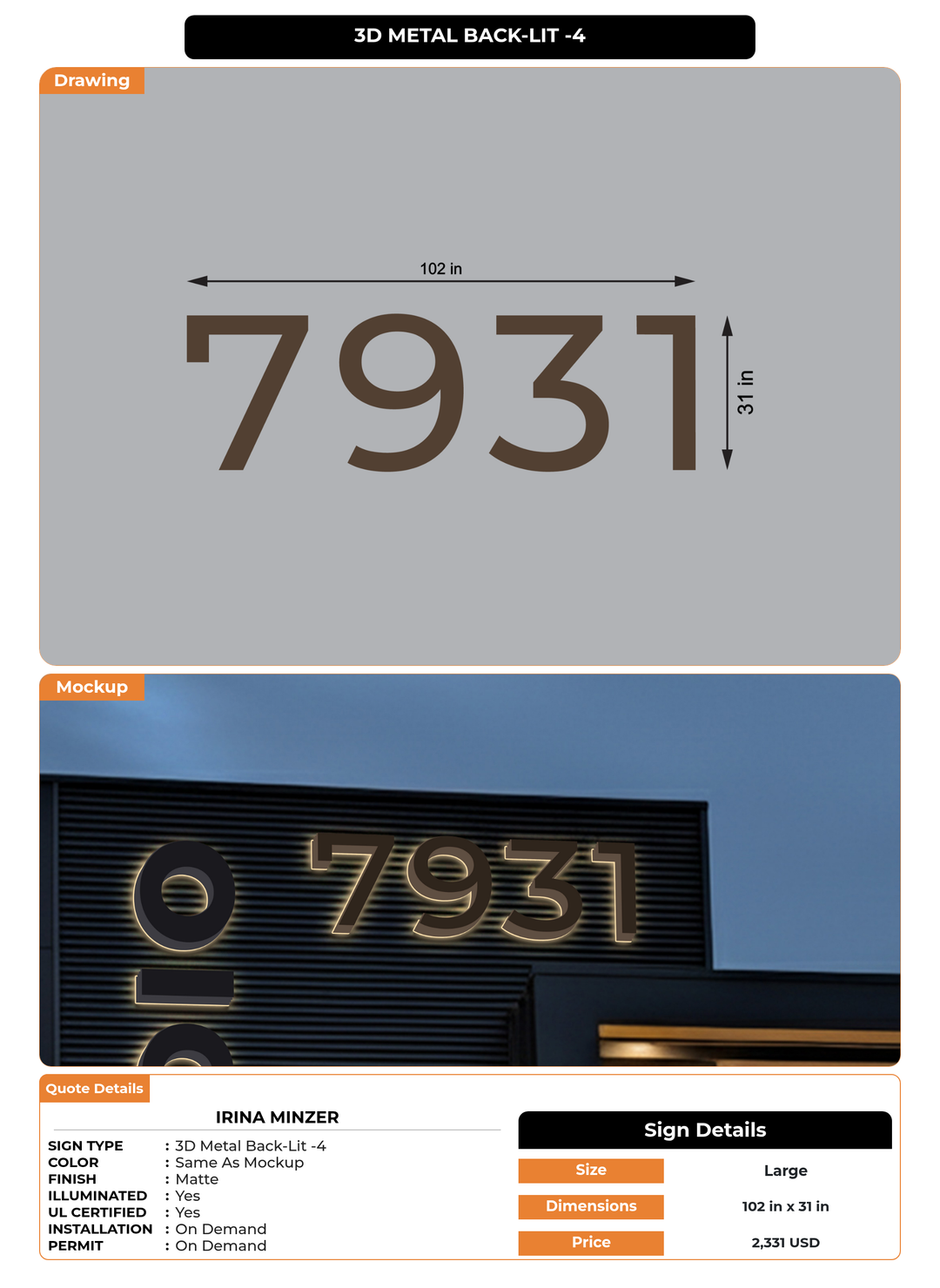 CUSTOM MOCKUP SIGN FOR Irina Minzer