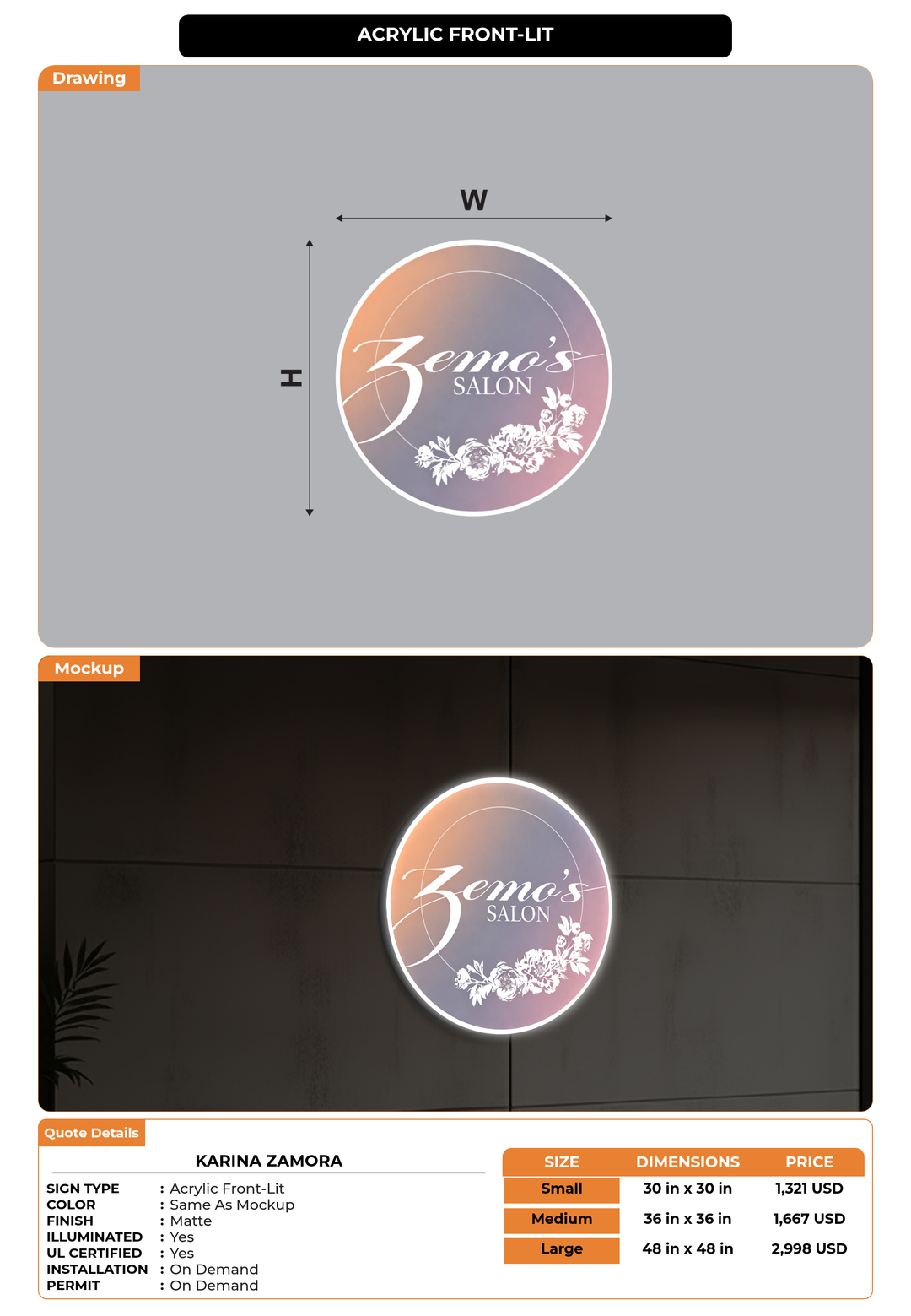 CUSTOM MOCKUP SIGN FOR Karina Zamora