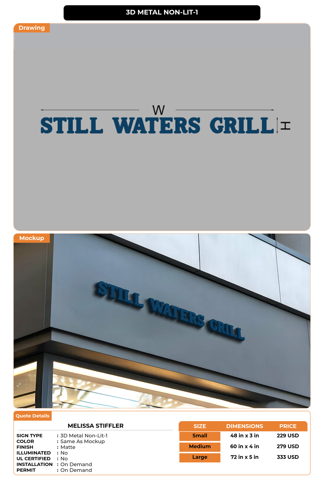 CUSTOM MOCKUP SIGN FOR Melissa Stiffler