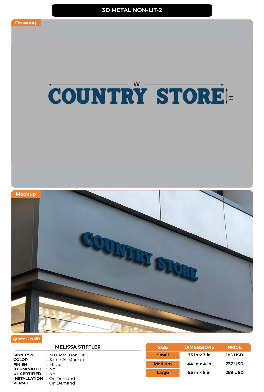 CUSTOM MOCKUP SIGN FOR Melissa Stiffler