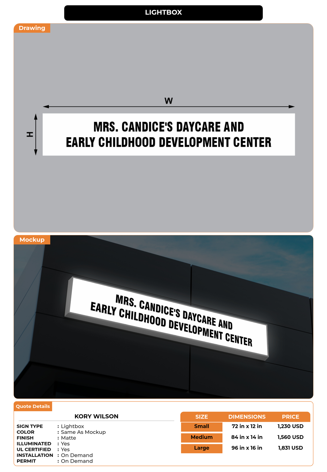 CUSTOM MOCKUP SIGN FOR Kory Wilson