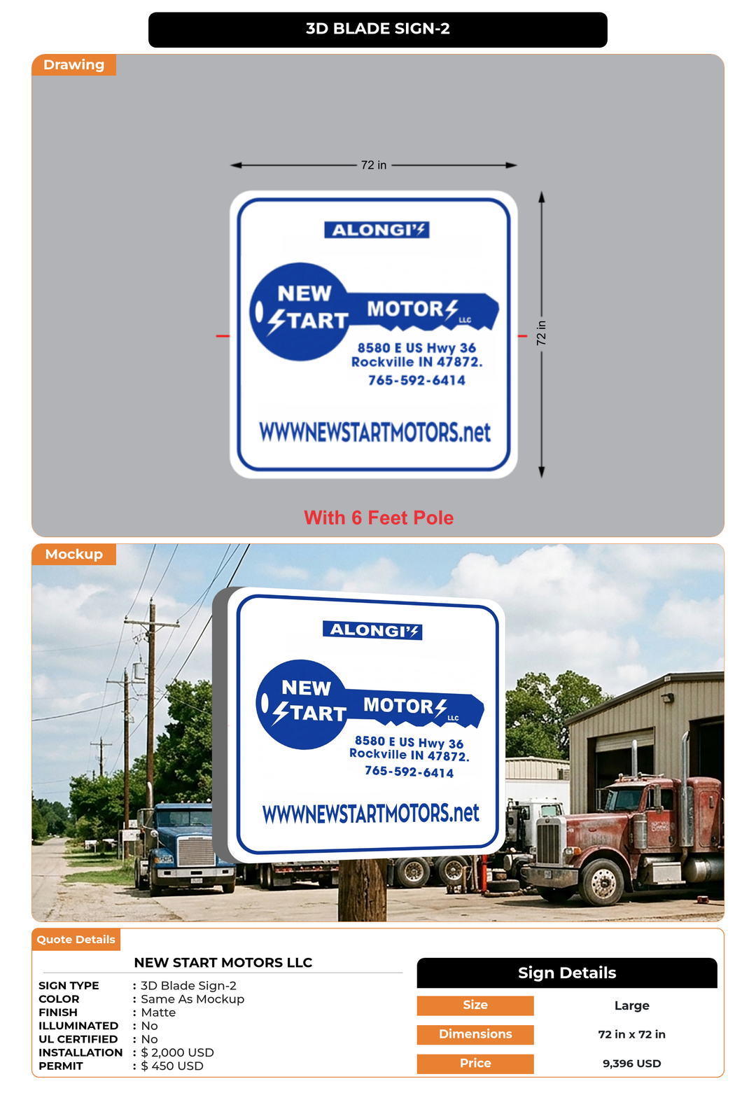 CUSTOM MOCKUP SIGN FOR NEW START MOTORS LLC
