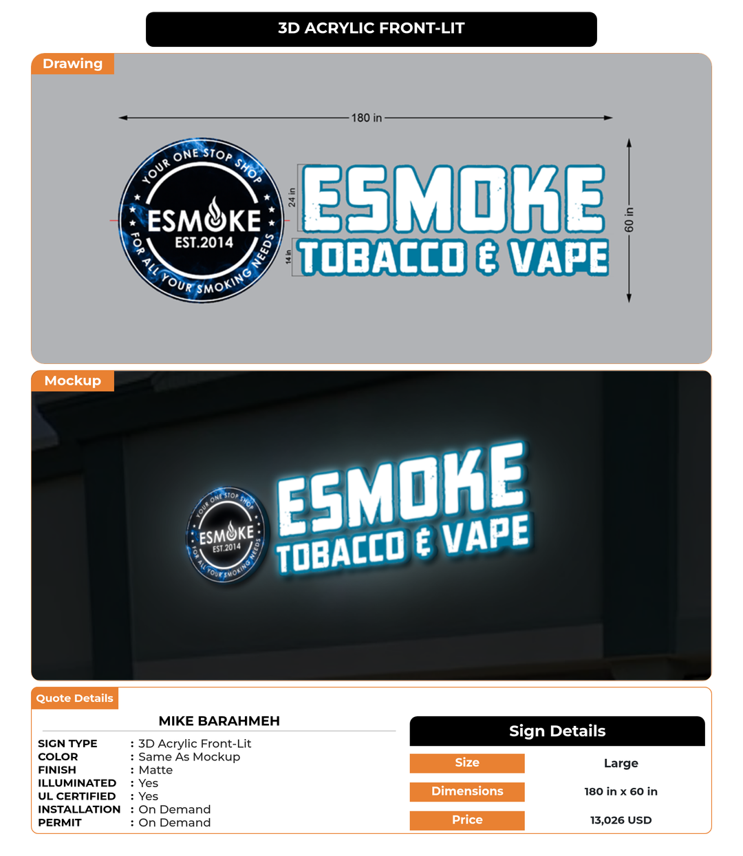 CUSTOM MOCKUP SIGN FOR Mike barahmeh