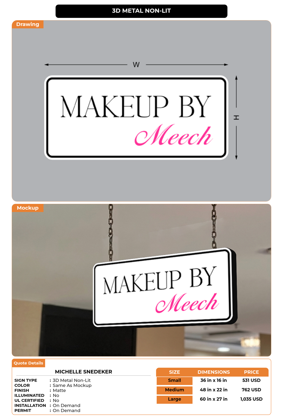 CUSTOM MOCKUP SIGN FOR Michelle Snedeker