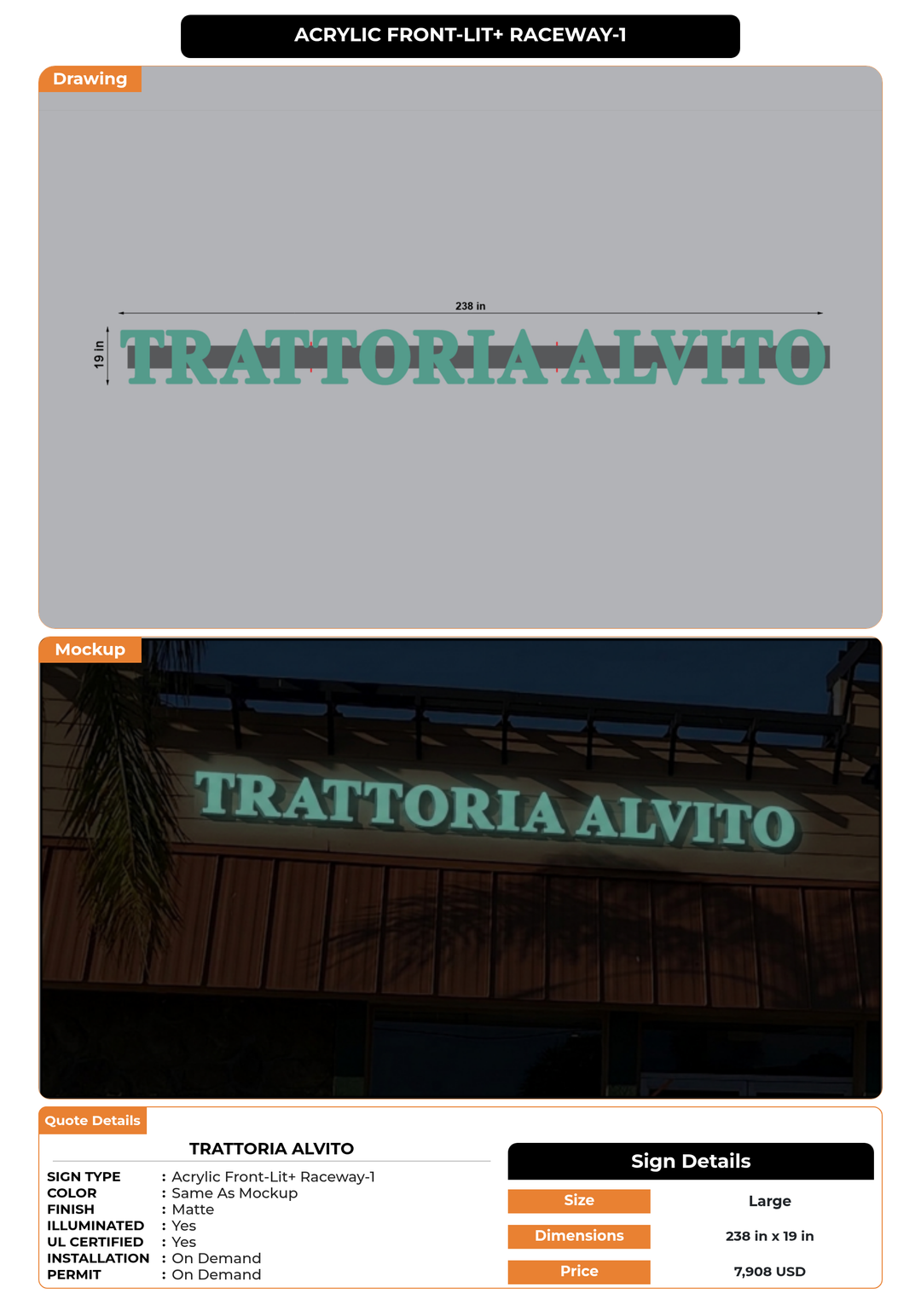 CUSTOM MOCKUP SIGN FOR Trattoria Alvito