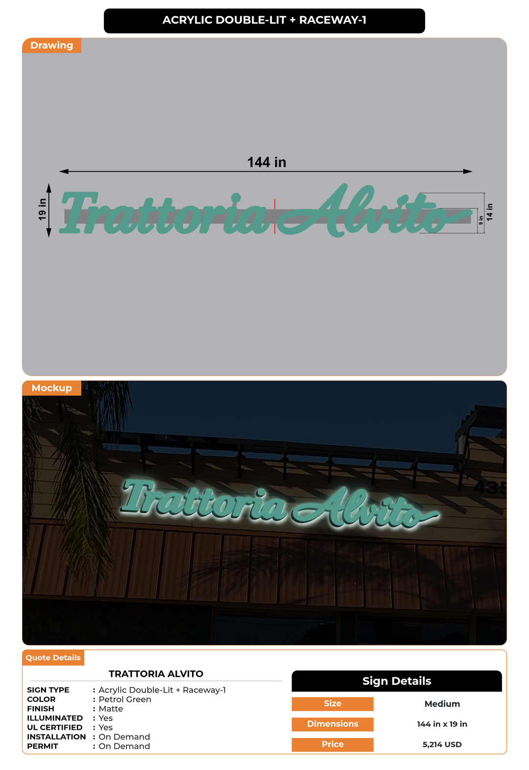 CUSTOM MOCKUP SIGN FOR Trattoria Alvito