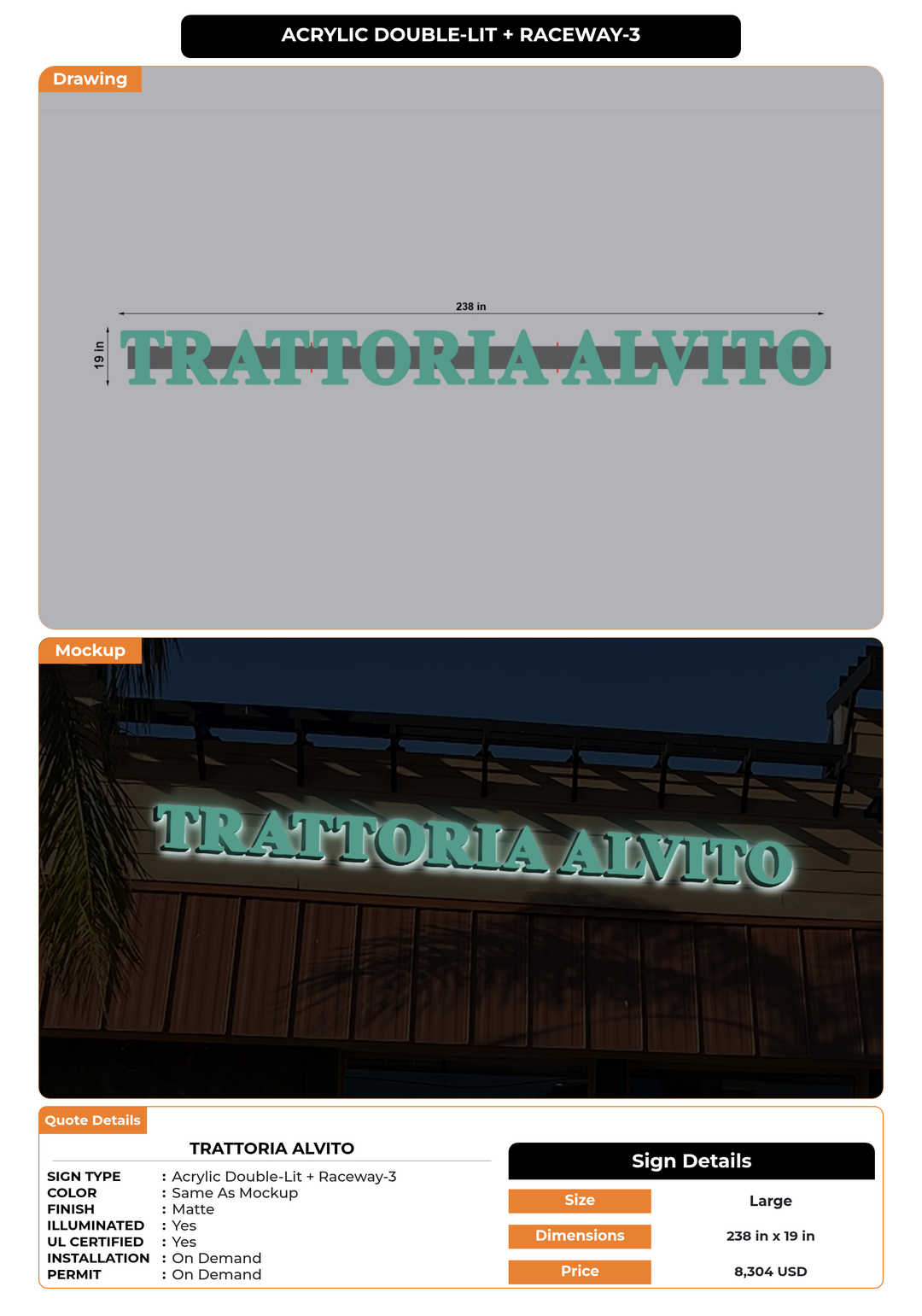 CUSTOM MOCKUP SIGN FOR Trattoria Alvito