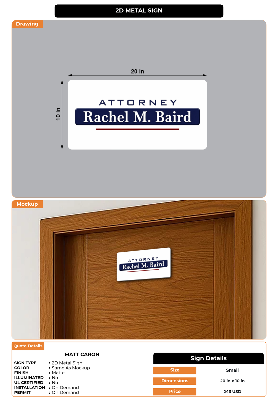 CUSTOM MOCKUP SIGN FOR Matt Caron