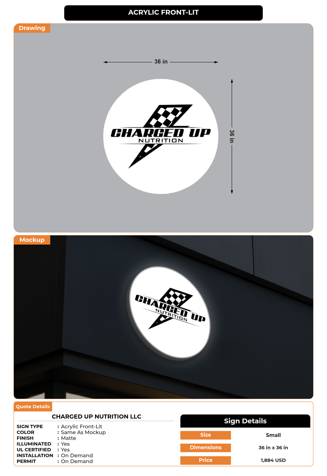 CUSTOM MOCKUP SIGN FOR charged up nutrition llc