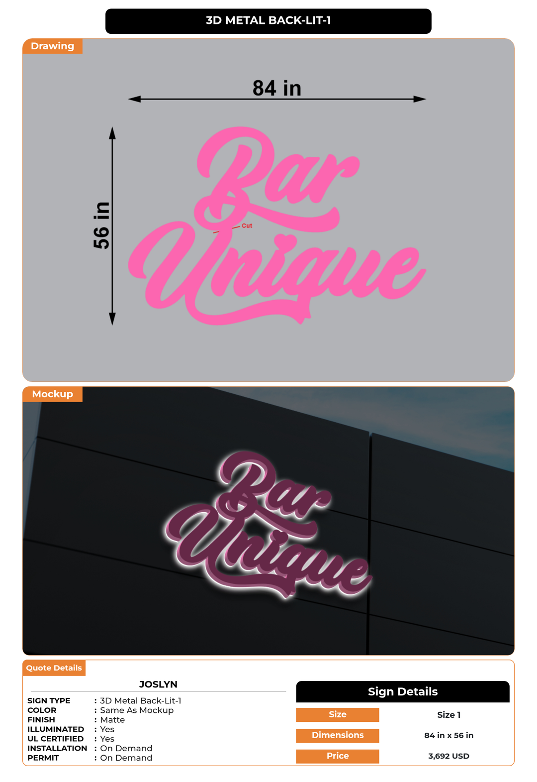 CUSTOM MOCKUP SIGN FOR Joslyn