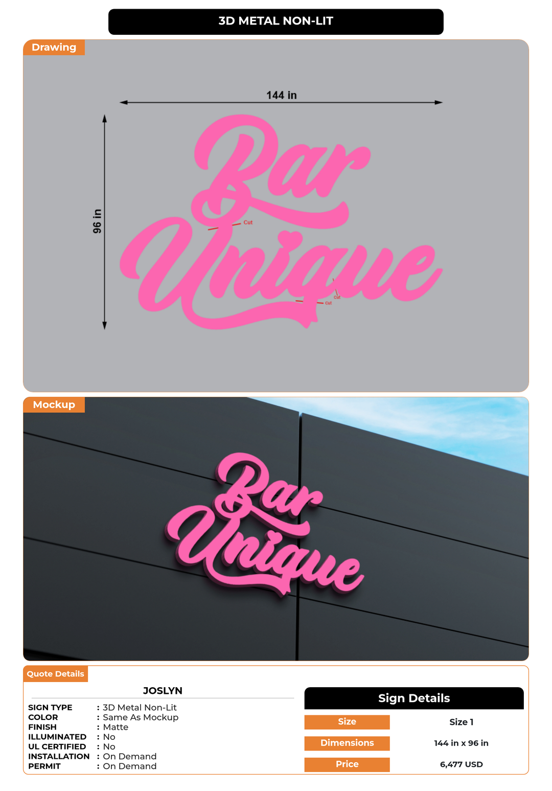 CUSTOM MOCKUP SIGN FOR Joslyn