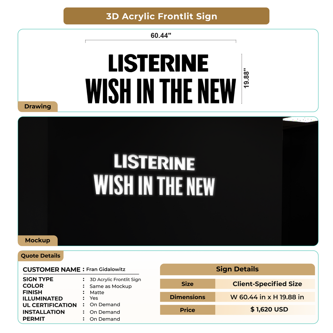 3D Acrylic Frontlit Signs for Fran Gidalowitz