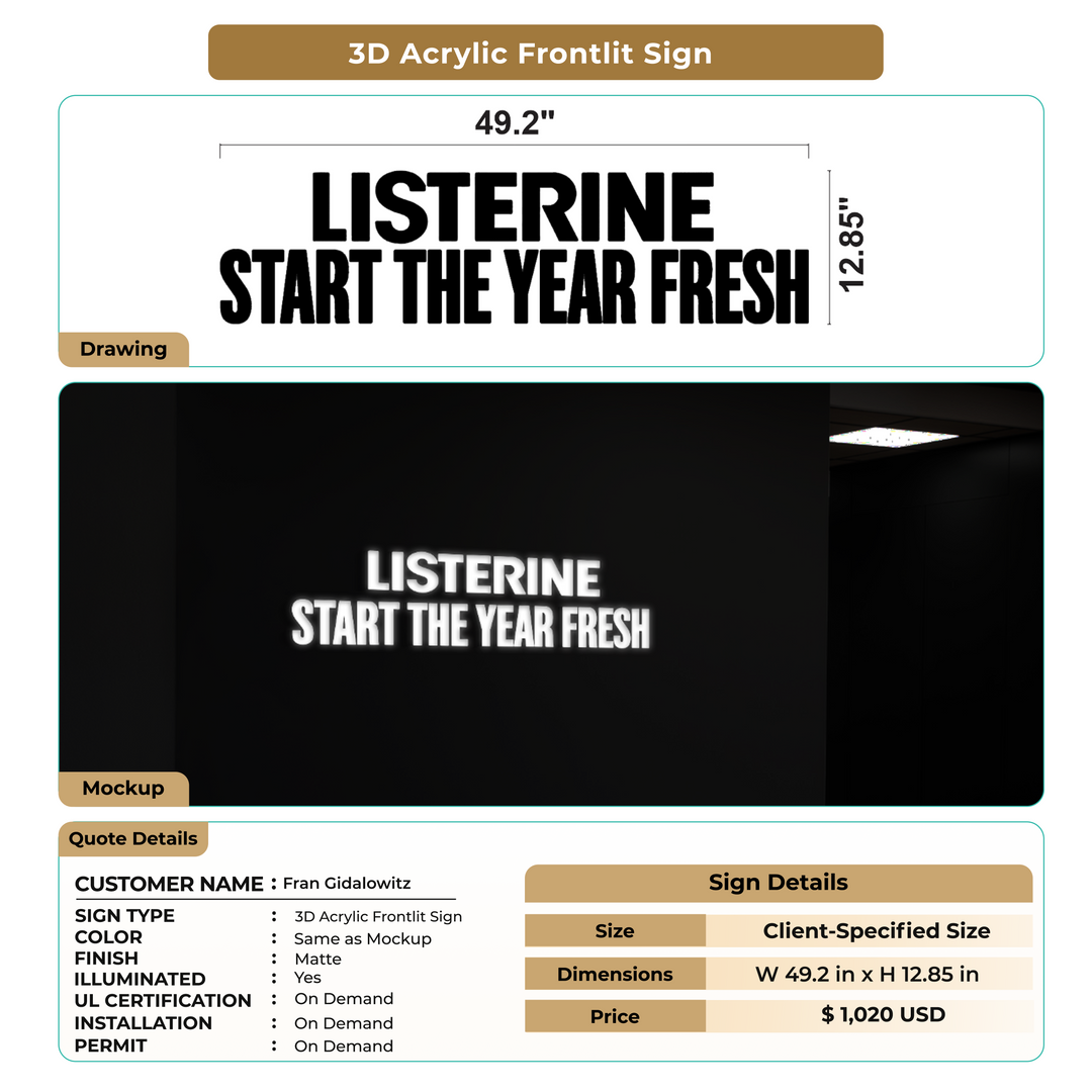 3D Acrylic Frontlit Signs for Fran Gidalowitz