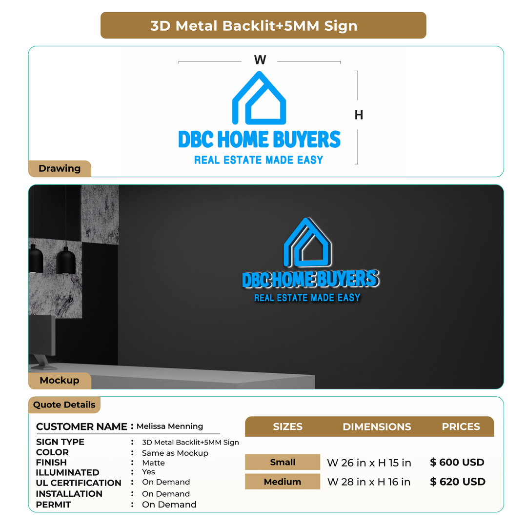 3D Metal Backlit  Signs For Melissa Menning