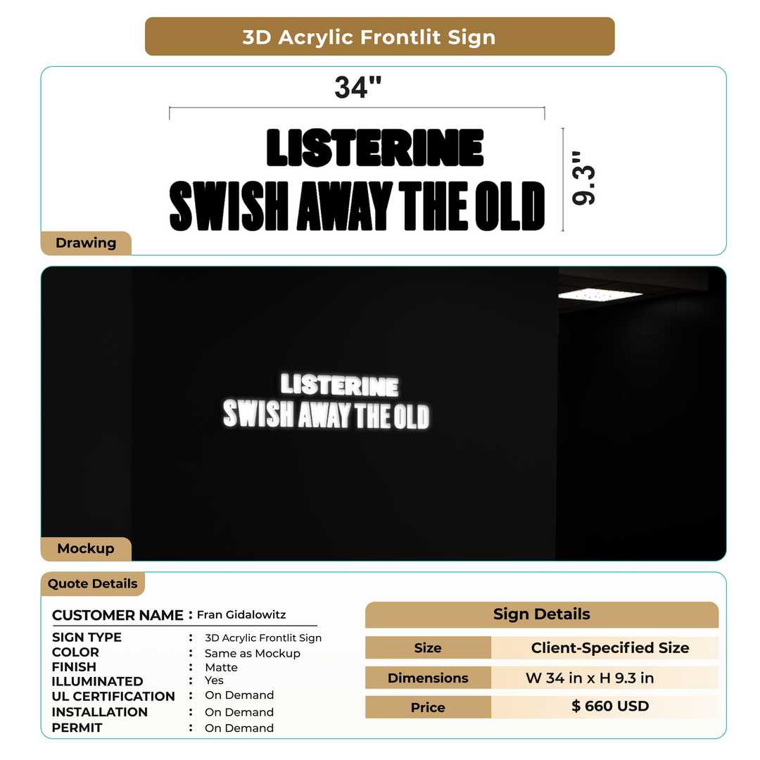 3D Acrylic Frontlit Signs for Fran Gidalowitz