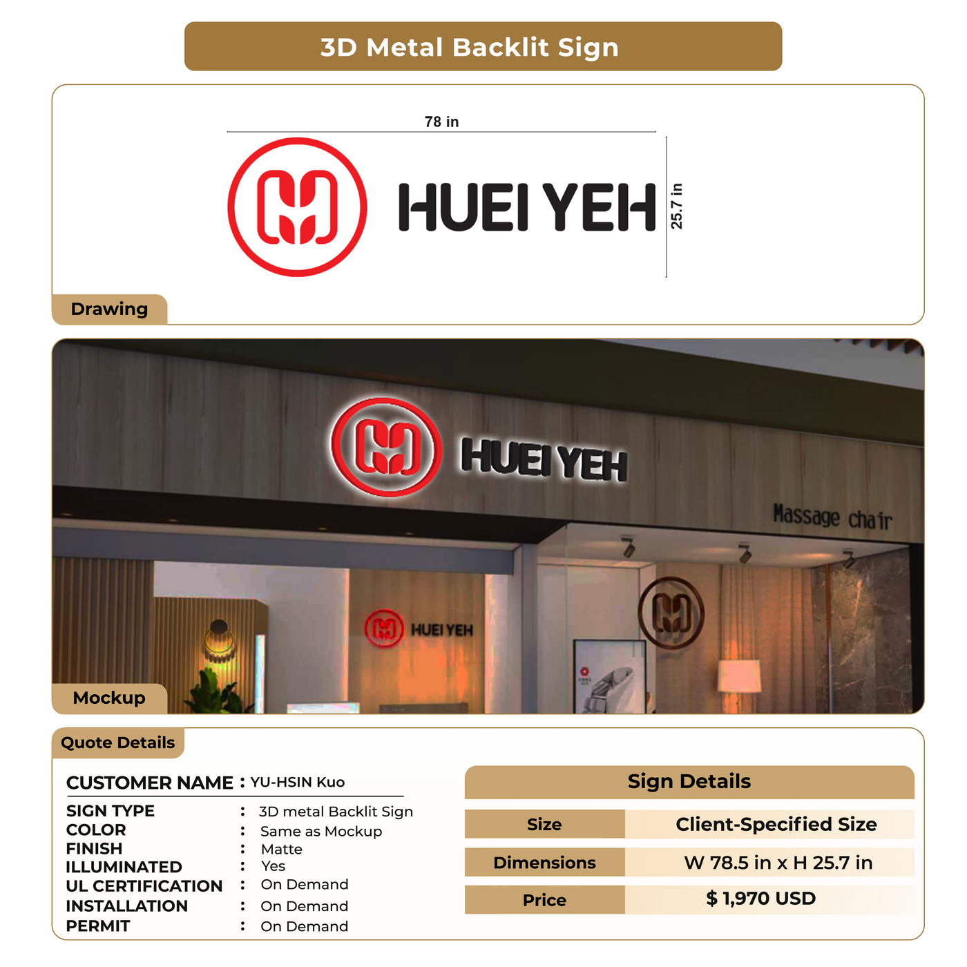 3D Metal Signs For YU-HSIN Kuo