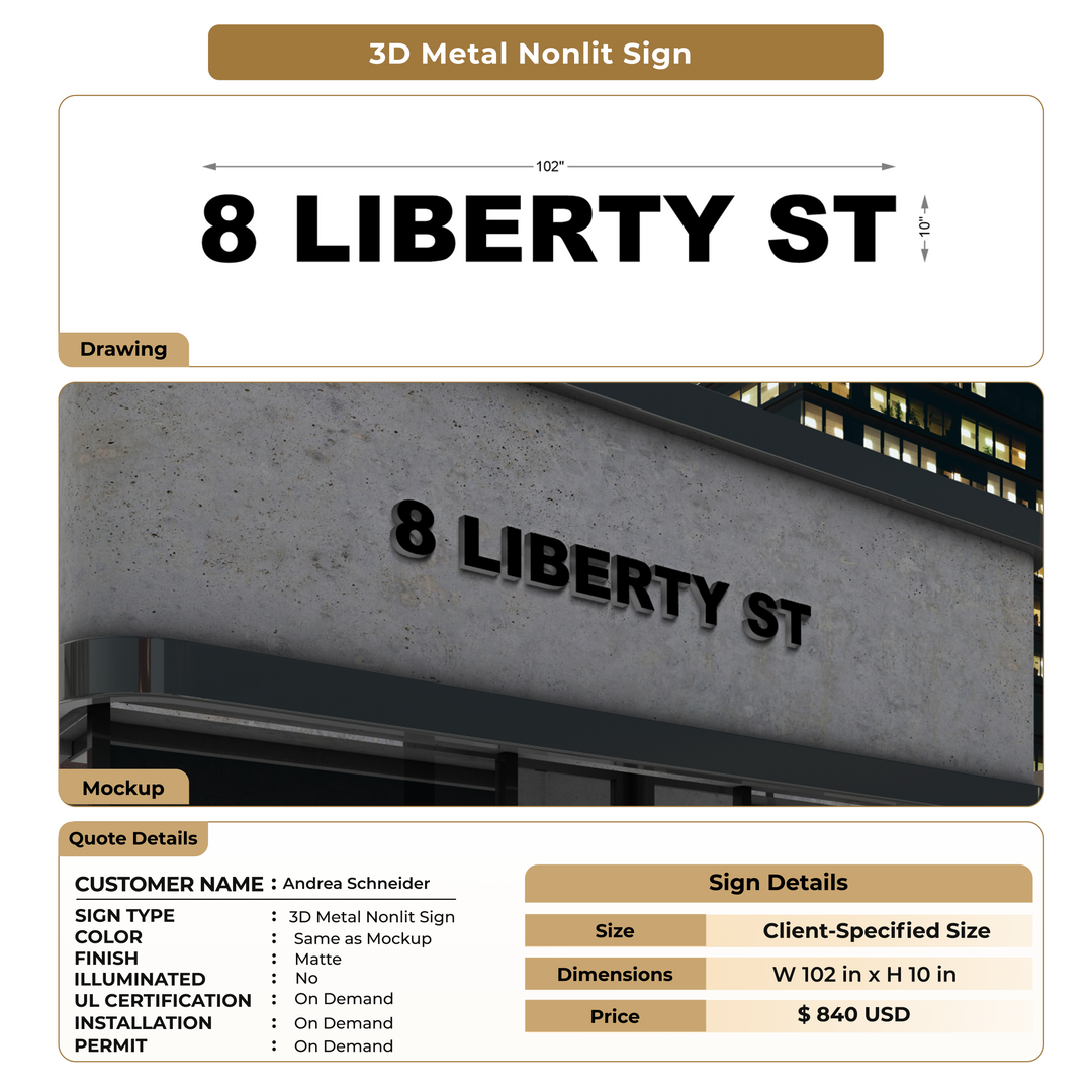 3D Metal Signs For Andrea Schneider