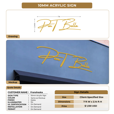 10mm Acrylic Sign For Fransheska