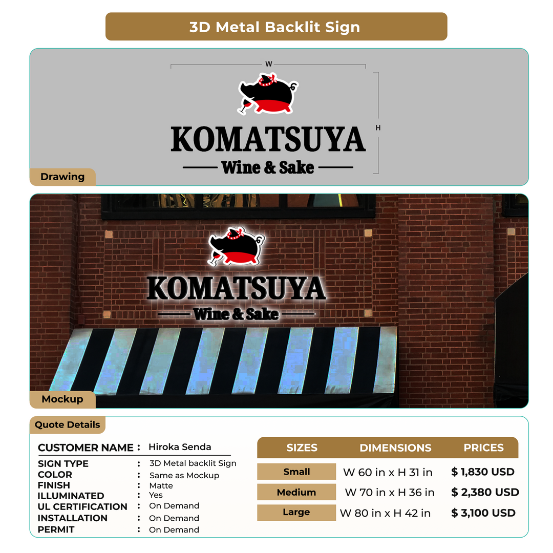 3D metal Backlit Sign for Hiroka Senda