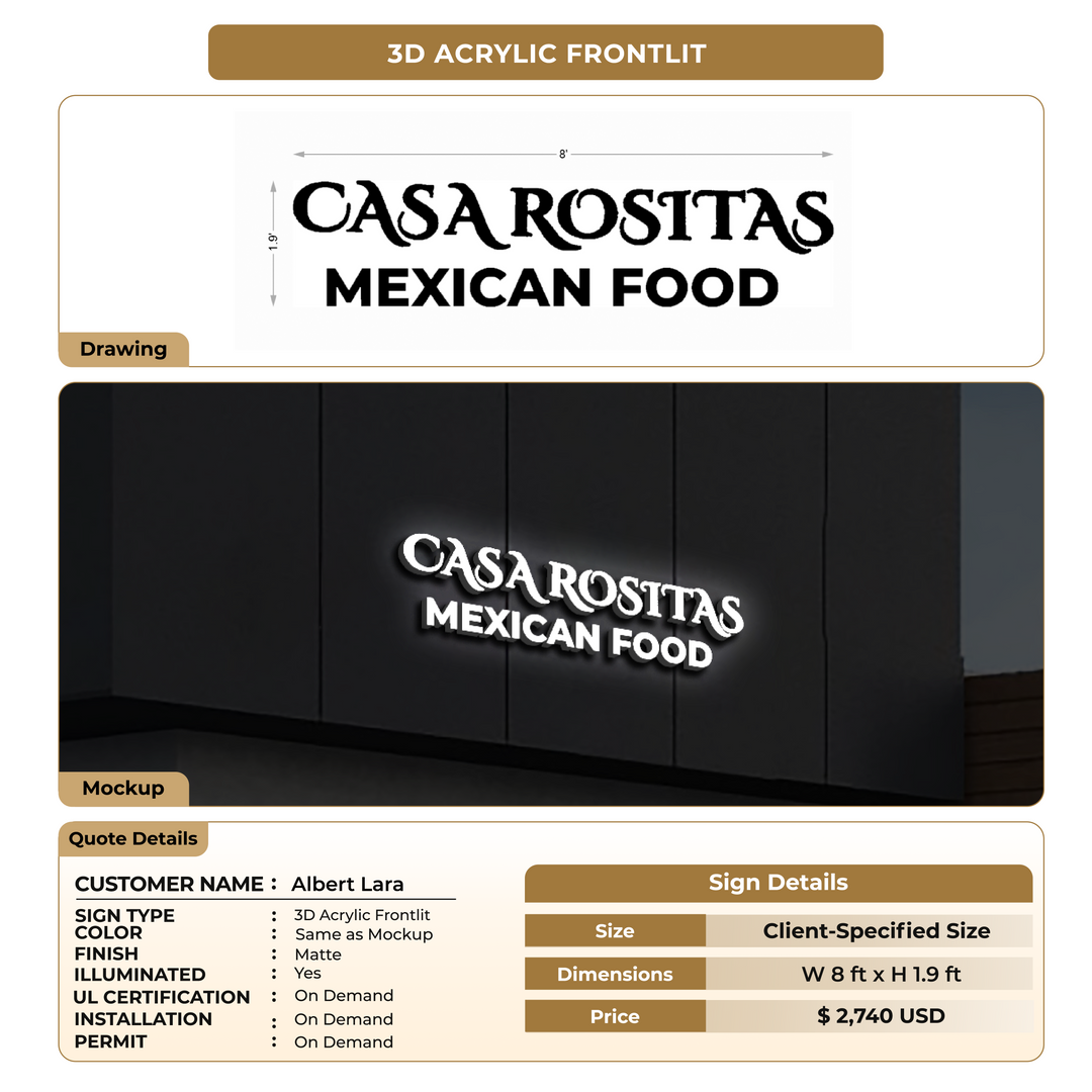 3D Acrylic Front-lit Sign for Albert Lara